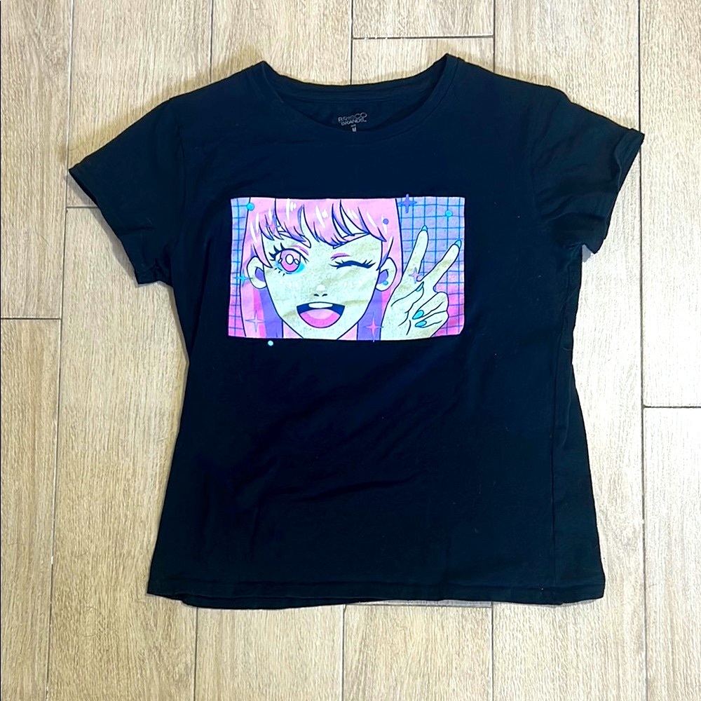 Brisco Brands Girls Anime Black Graphic Kids Tee Size M